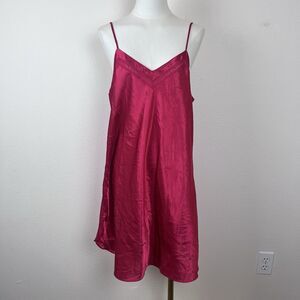 Vintage Bentley Lingerie Womens Large Chemise Slip Nightie Satin Sexy 90s Red